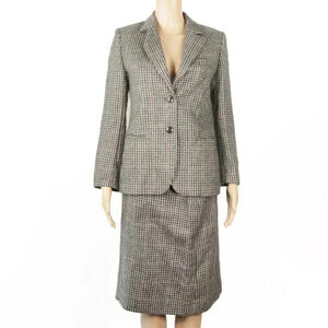 Rare Vintage Robert Chayenko Paris Grey Houndstooth Wool Blazer Skirt Set